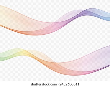 Wave on a transparent background. Flow wave in rainbow colors, design element.