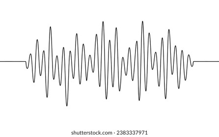 Olear una línea. Dibujo continuo de ondas de líneas. Sonido artístico. Dibujar música a mano. Icono de contorno de audio. Voz conceptual. Esbozar el registro negro aislado en el fondo blanco. Grabación de ondas sonoras. Ilustración del vector