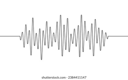 Wave one line. Continuous lines waves drawing. Art sound. Hand draw music. Outline audio icon. Concept voice. Sketch black record isolated on white background. Soundwave recording. Vector illustration svg
