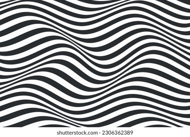Ola de ilusión óptica. Resumen de ilustraciones en blanco y negro. Patrón de rayas horizontales o fondo con efecto de distorsión ondulada.