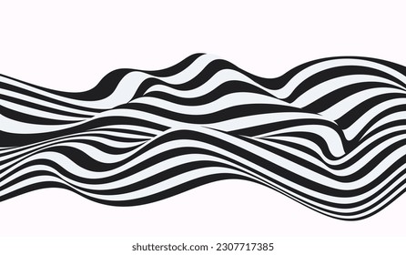Welle der optischen Täuschung. Abstrakte Schwarz-Weiß-Illustrationen.