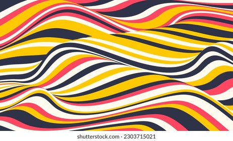 Wave of optical illusion. Abstract color illustration. Horizontal lines stripes pattern or background with wavy distortion effect.
