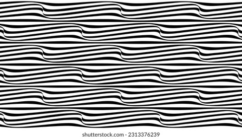Wave of optical illusion. Distorted lines background. Graphic concept for your design.