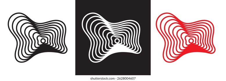 Onda Forma Orgânica Linhas Abstratas.  Padrão de Onda Sonora. ícone Efeito de Pulso de Música. Ilustração vetorial. isolada no plano de fundo branco e preto. EPS 10