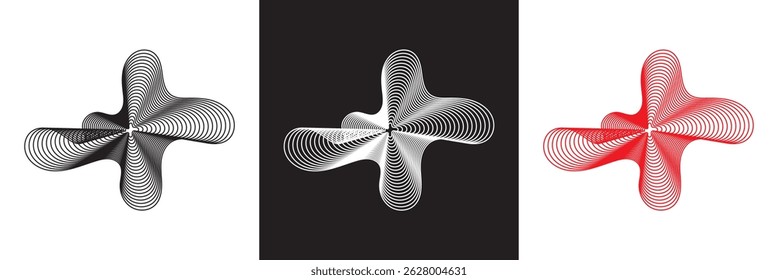 Ondear líneas Abstractas de forma orgánica.  Patrón de onda de sonido. Icono de efecto de pulso de música. Ilustración vectorial. aislado en el fondo blanco y negro. EPS 10