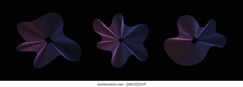Ondear líneas Abstractas de forma orgánica. Vector Ondulación Círculos - Patrón de Onda de Sonido. anillo circular de forma de onda fluida orgánica abstracta. 