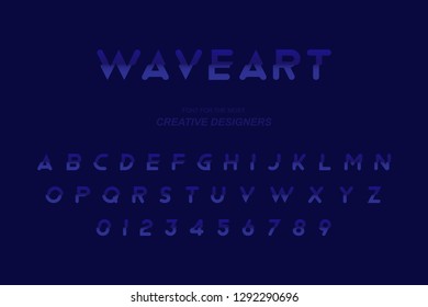 Wave original bold font alphabet letters and numbers for creative design template for logo. Flat illustration EPS10.