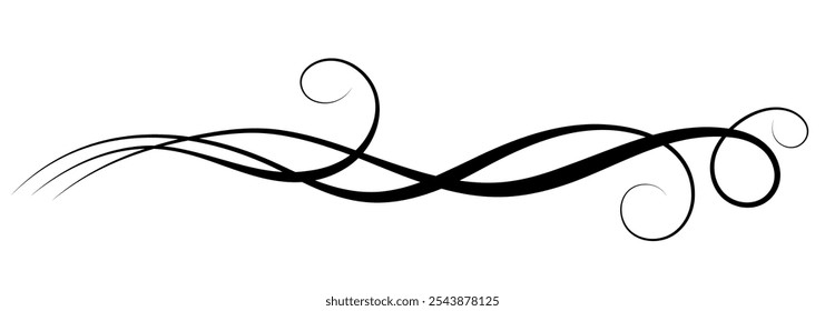 Wave ornament with leaves and abstract lines. Text divider. Decorative element for decor and text greeting or invitation card design.