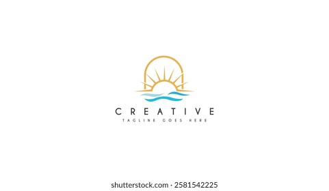 wave with palm tree, Beach, Holiday logo design