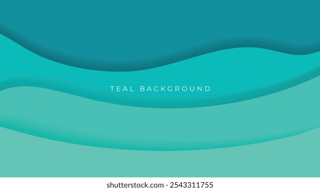 Wave papercut abstract teal background. Vector illustration for your graphic design