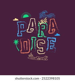 Wave Paradise summer colourful typography lettering poster design