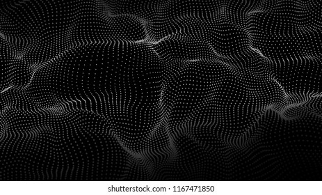 Wave of particles. Wave 3d. Abstract digital landscape. Technology background. Vector illustration.