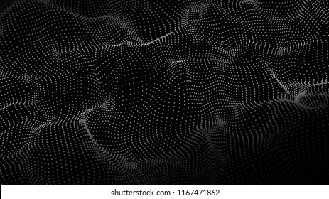 Wave of particles. Wave 3d. Abstract digital landscape. Technology background. Vector illustration.