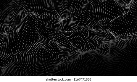 Wave of particles. Wave 3d. Abstract digital landscape. Technology background. Vector illustration.