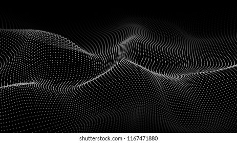 Wave of particles. Wave 3d. Abstract digital landscape. Technology background. Vector illustration.