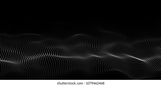 Wave of particles. Abstract background with a dynamic wave. Big data. Vector illustration.