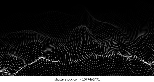 Wave of particles. Abstract background with a dynamic wave. Big data. Vector illustration.