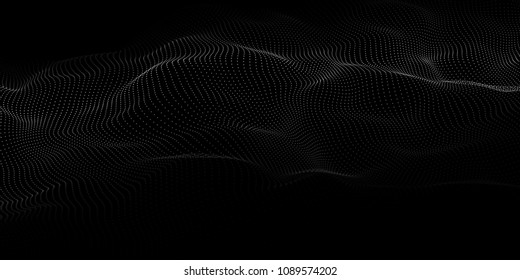 Wave of particles. Abstract background with a dynamic wave. Big data. Vector illustration.