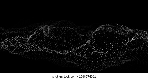 Wave of particles. Abstract background with a dynamic wave. Big data. Vector illustration.