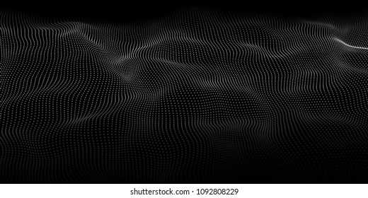 Wave of particles. Abstract background with a dynamic wave. Big data. Vector illustration.