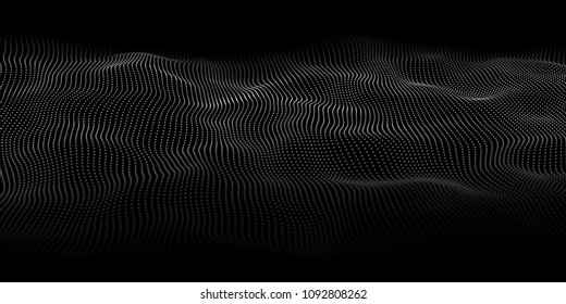 Wave of particles. Abstract background with a dynamic wave. Big data. Vector illustration.