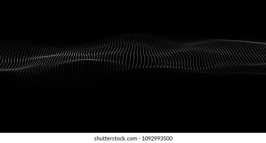 Wave of particles. Abstract background with a dynamic wave. Big data. Vector illustration.