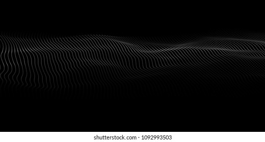 Wave of particles. Abstract background with a dynamic wave. Big data. Vector illustration.