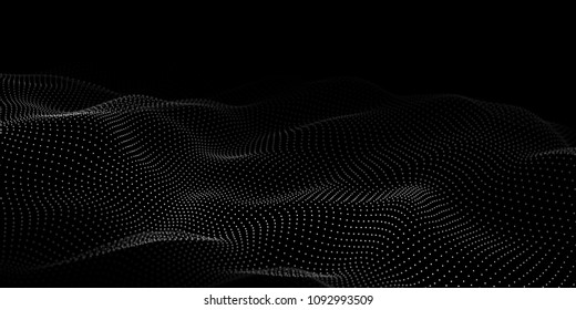 Wave of particles. Abstract background with a dynamic wave. Big data. Vector illustration.