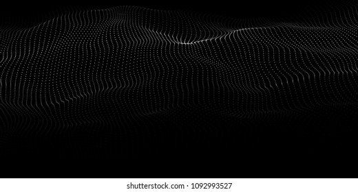 Wave of particles. Abstract background with a dynamic wave. Big data. Vector illustration.