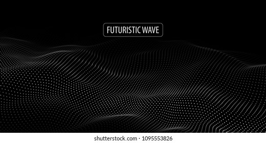 Wave of particles. Abstract background with a dynamic wave. Big data. Vector illustration.