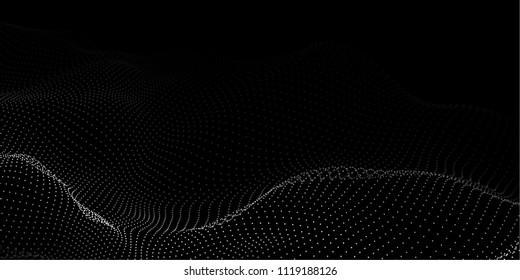 Wave of particles. Abstract background with a dynamic wave. Big data. Vector illustration.