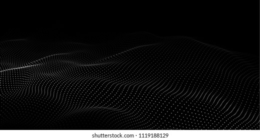 Wave of particles. Abstract background with a dynamic wave. Big data. Vector illustration.