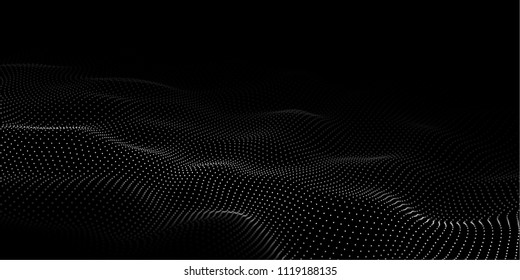 Wave of particles. Abstract background with a dynamic wave. Big data. Vector illustration.