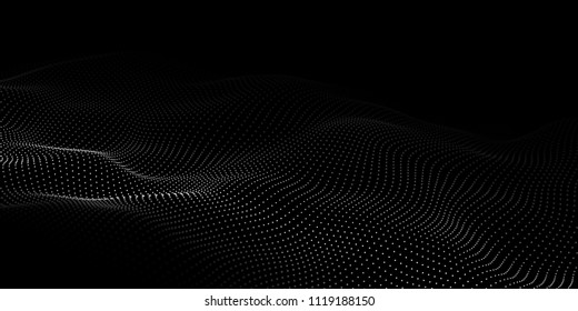 Wave of particles. Abstract background with a dynamic wave. Big data. Vector illustration.