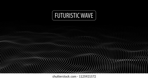 Wave of particles. Abstract background with a dynamic wave. Big data. Vector illustration.