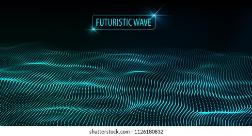 Wave of particles. Abstract background with a dynamic wave. Big data. Vector illustration.