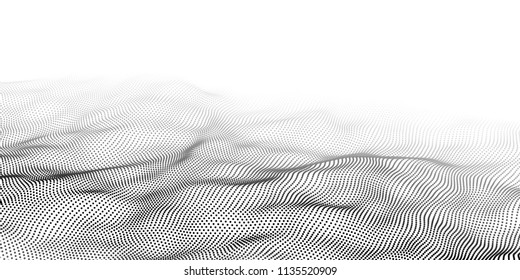 Wave of particles. Abstract background with a dynamic wave. Big data. Vector illustration.