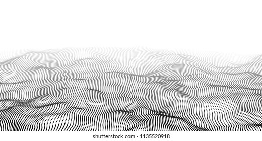 Wave of particles. Abstract background with a dynamic wave. Big data. Vector illustration.