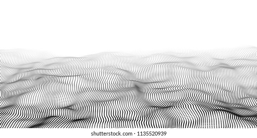 Wave of particles. Abstract background with a dynamic wave. Big data. Vector illustration.