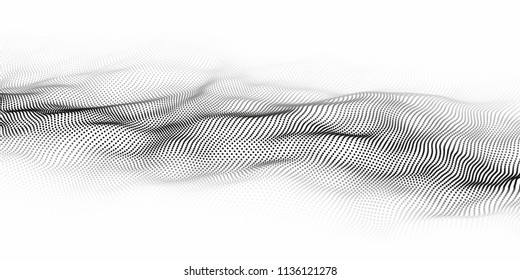 Wave of particles. Abstract background with a dynamic wave. Big data. Vector illustration.