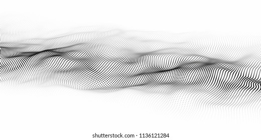 Wave of particles. Abstract background with a dynamic wave. Big data. Vector illustration.