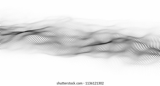 Wave of particles. Abstract background with a dynamic wave. Big data. Vector illustration.