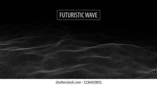 Wave of particles. Abstract background with a dynamic wave. Big data. Vector illustration.