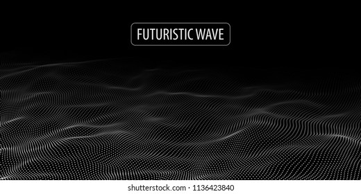 Wave of particles. Abstract background with a dynamic wave. Big data. Vector illustration.