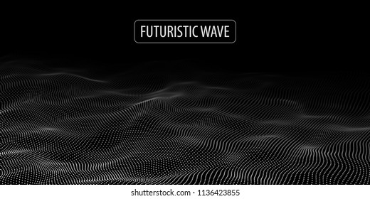 Wave of particles. Abstract background with a dynamic wave. Big data. Vector illustration.