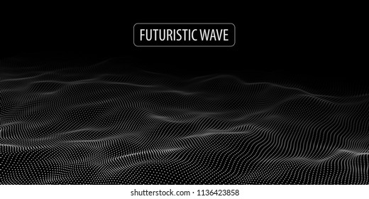 Wave of particles. Abstract background with a dynamic wave. Big data. Vector illustration.