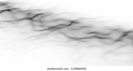 Wave of particles. Abstract background with a dynamic wave. Big data. Vector illustration.