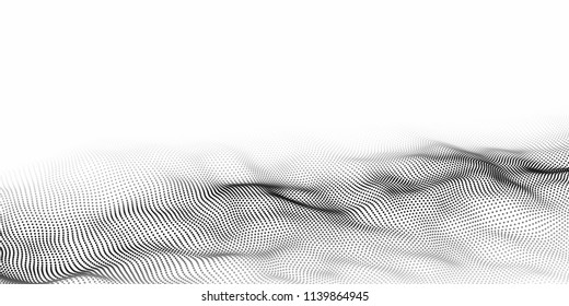 Wave of particles. Abstract background with a dynamic wave. Big data. Vector illustration.