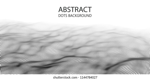 Wave of particles. Abstract background with a dynamic wave. Big data. Vector illustration.