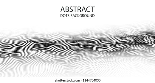 Wave of particles. Abstract background with a dynamic wave. Big data. Vector illustration.